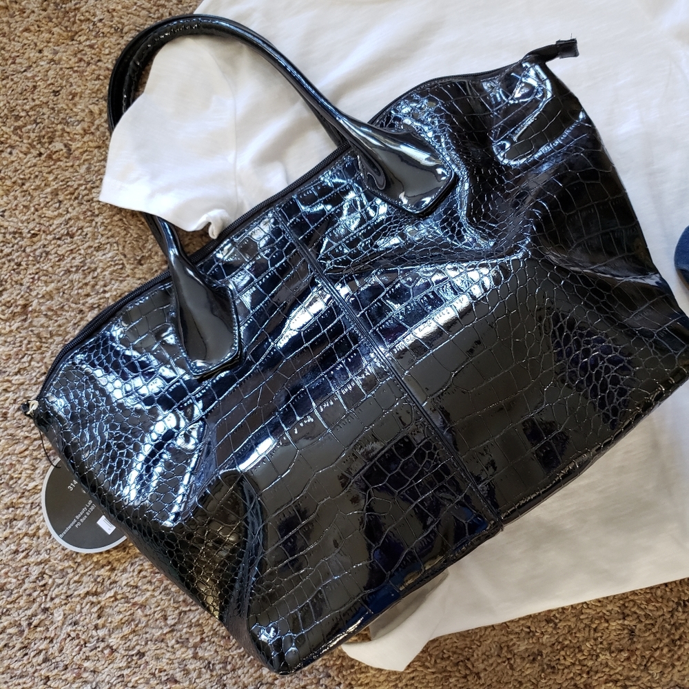 Faux Animal Hide Zippered Tote